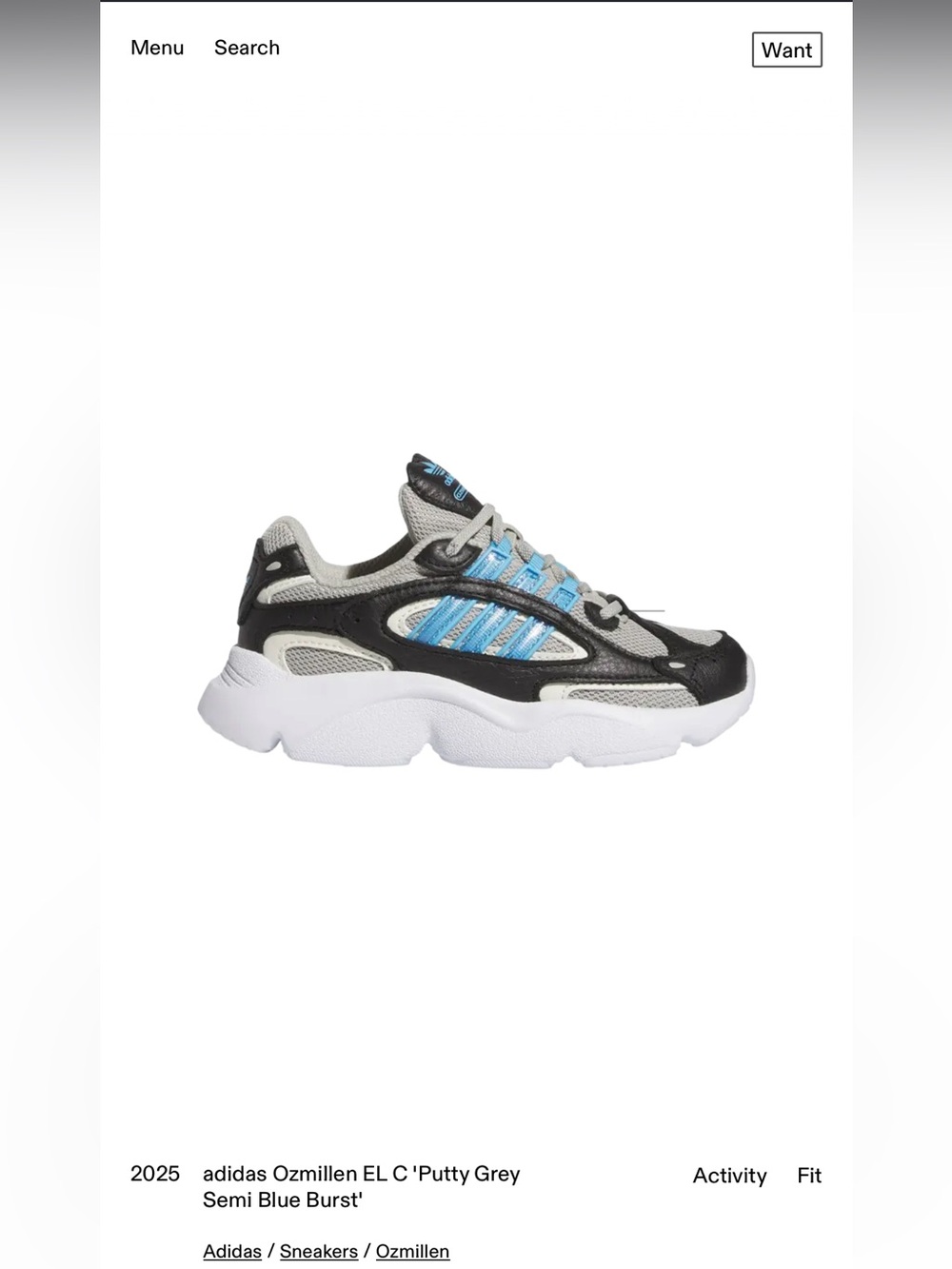 adidas Kids Chunky Sneakers in Grey, Black and Blue